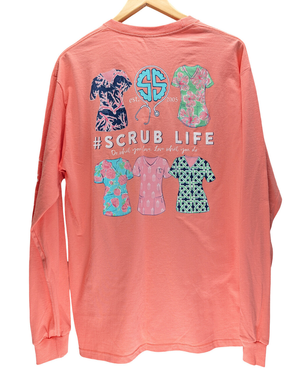 NWT Simply Southern Long Sleeve Tee Women #Scrub Life Coral